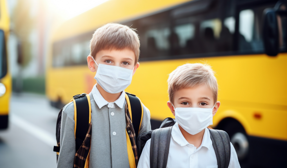 Kinder mit Maske zum Schutz vor Covid-19