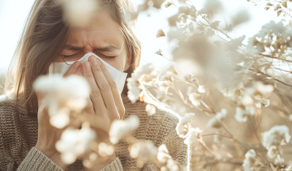 Frau leidet wegen Pollen an Heuschnupfen