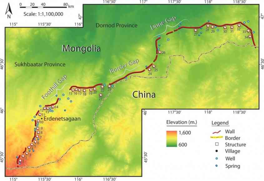 Verlauf des Walls in der Mongolei 