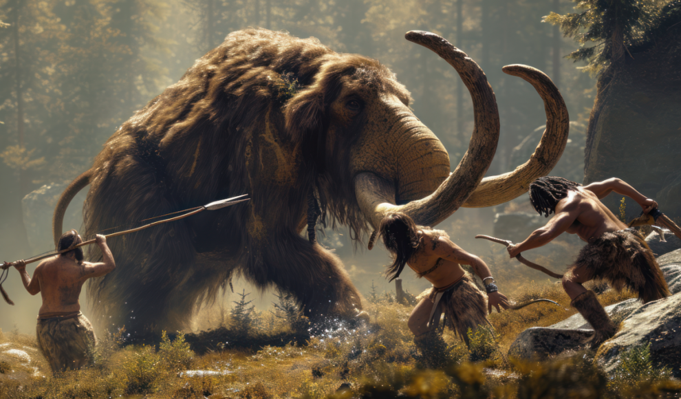 Menschen jagen ein Mammut