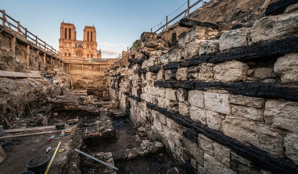 Neben Notre-Dame taucht eine 20 Meter lange Mauer der Gallier auf