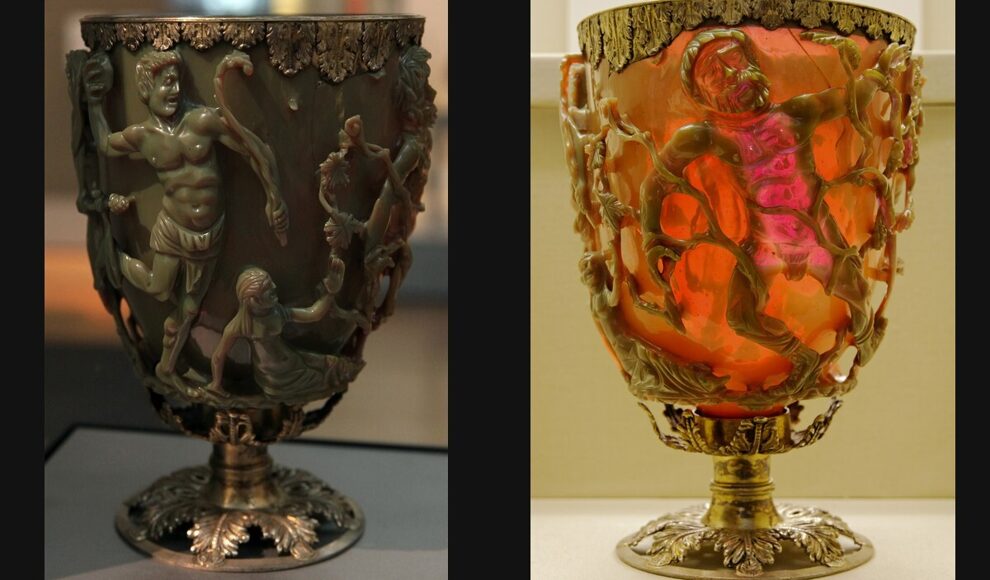 Gold im Glas lässt 1.600 Jahre alten Römerbecher rot glühen