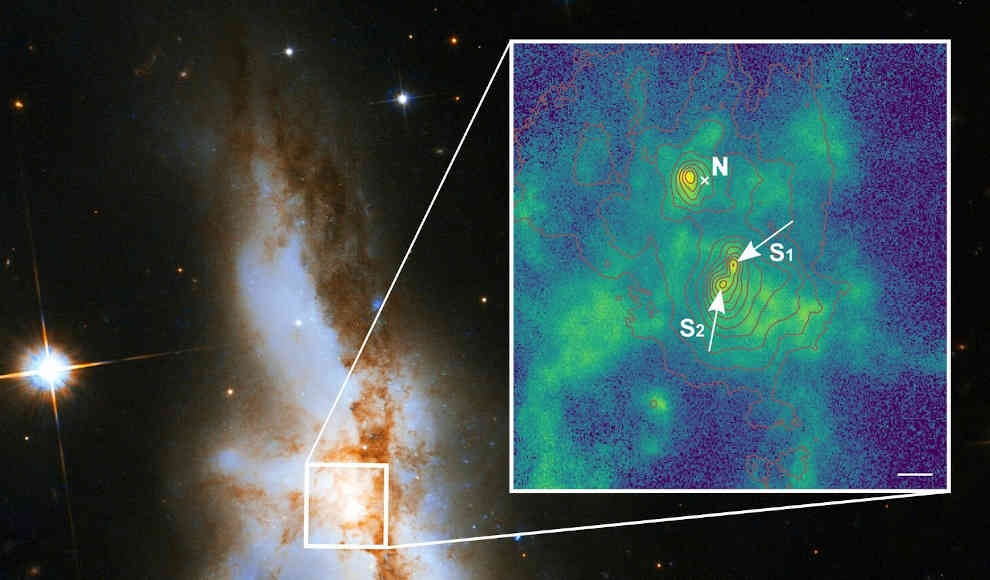 Galaxie NGC 6240 mit drei supermassereichen Schwarzen Löchern