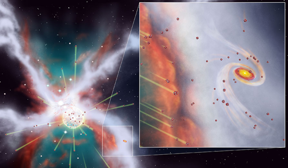 Supernova, die mit der Molekülwolke kollidiert, aus der die Sonne entsteht