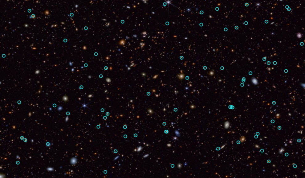 Supernovae (türkis markiert) im frühen Universum 