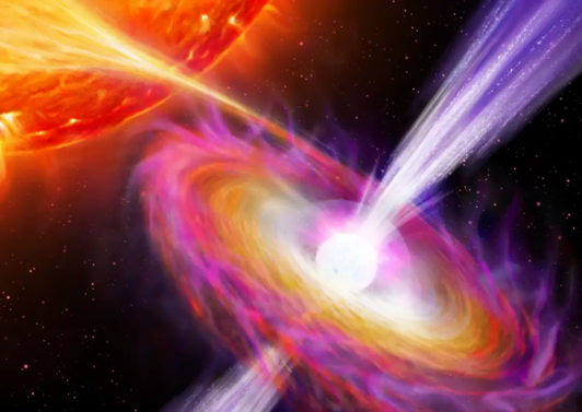 Neutronensterne beschleunigen Materie auf extreme Geschwindigkeit