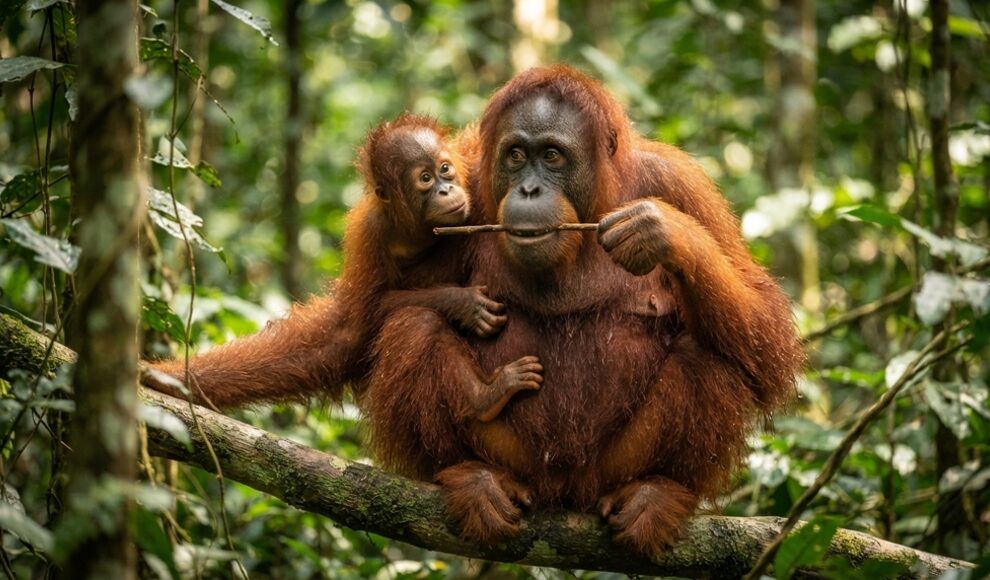 Orang-Utans brauchen acht Jahre, um 250 Nahrungsmittel zu lernen