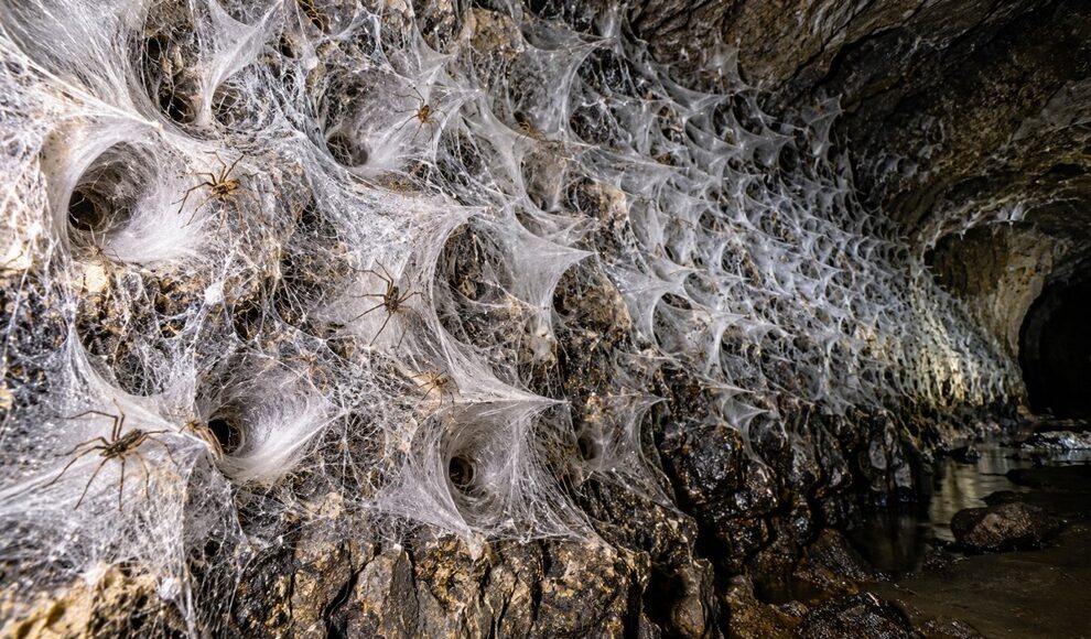 Spinnennetz bedeckt 106 Quadratmeter einer Höhle in Albanien