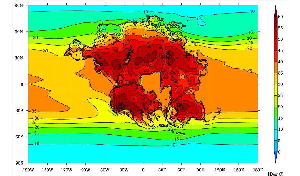 Temperaturen auf dem Superkontinent Pangaea Ultima