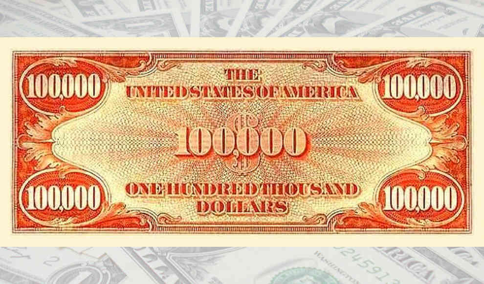 Die 100 000 Dollar Banknote Der Usa