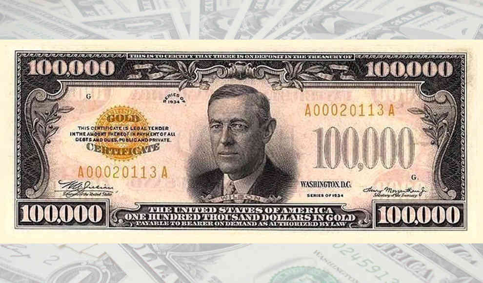 Die 100 000 Dollar Banknote Der Usa