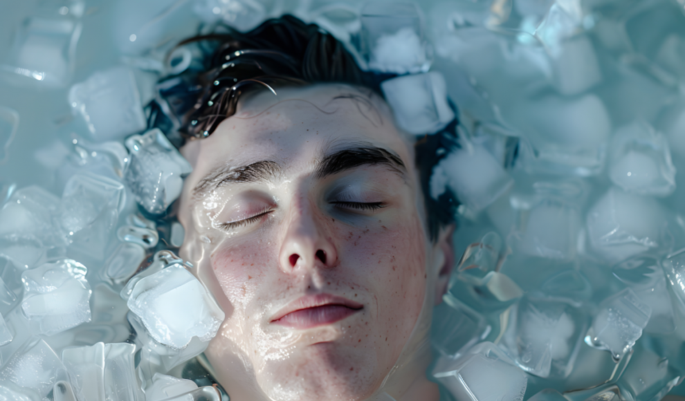 Junger Mann beim Eisbaden