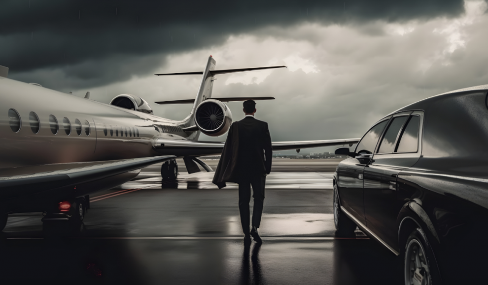 Millionäre bei seinem Privatjet