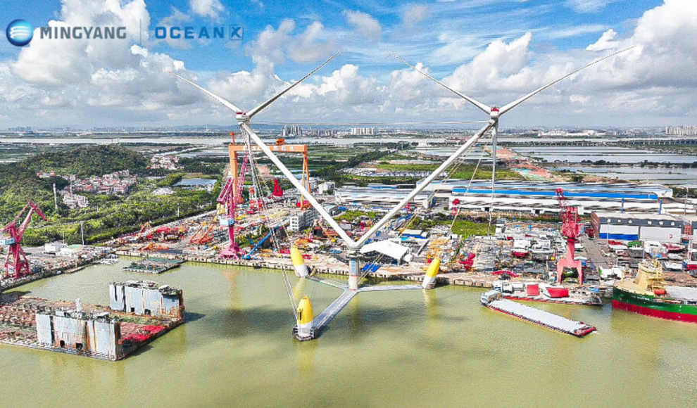 V-förmiges Windkraftwerk mit 16,6 Megawatt Leistung