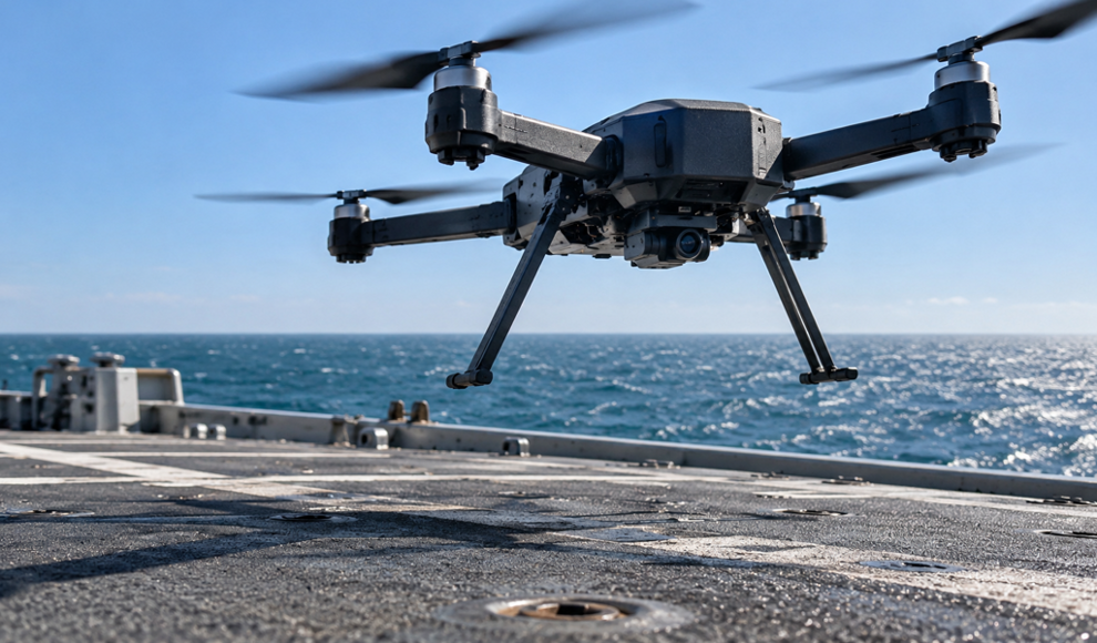 El dron aterriza sin GPS en un barco que se balancea