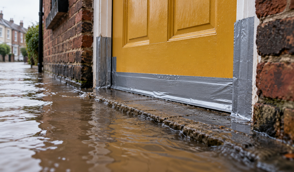 La cinta adhesiva protege mejor las puertas durante las inundaciones que los sacos de arena