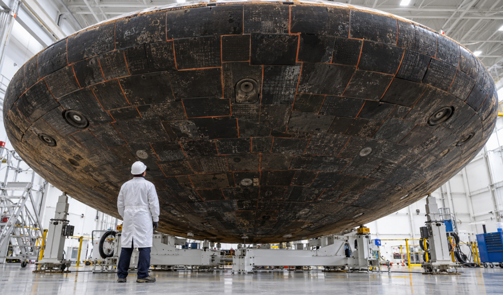 Orions Hitzeschild zeigt nach über 2200 Grad deutlich weniger Schäden