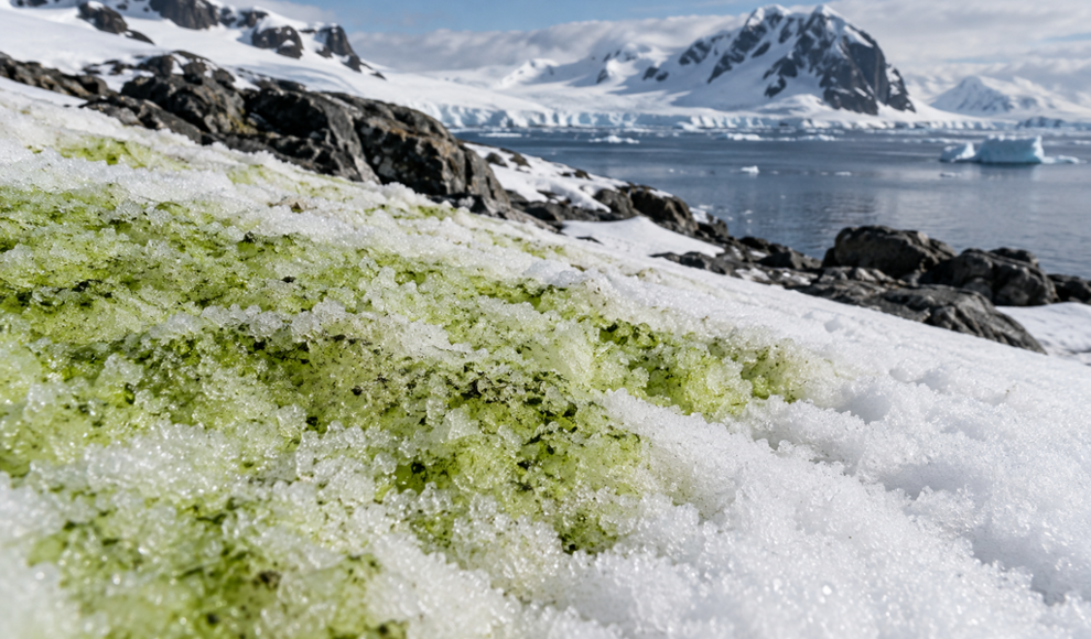 Pinguinkot lässt grünen Schnee in der Antarktis wachsen